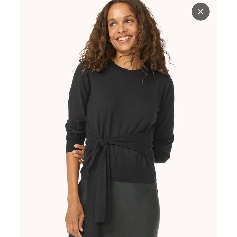 ALL SAINTS womens small 100% Merino‎ Wool tie black sweater
